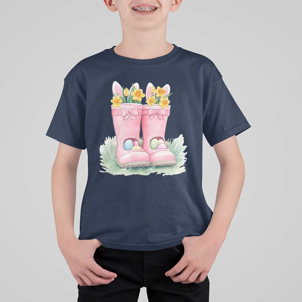 Funny Easter Day Gardening T Shirt For Kid Gardener Boots Bunny Ears Colorful Eggs