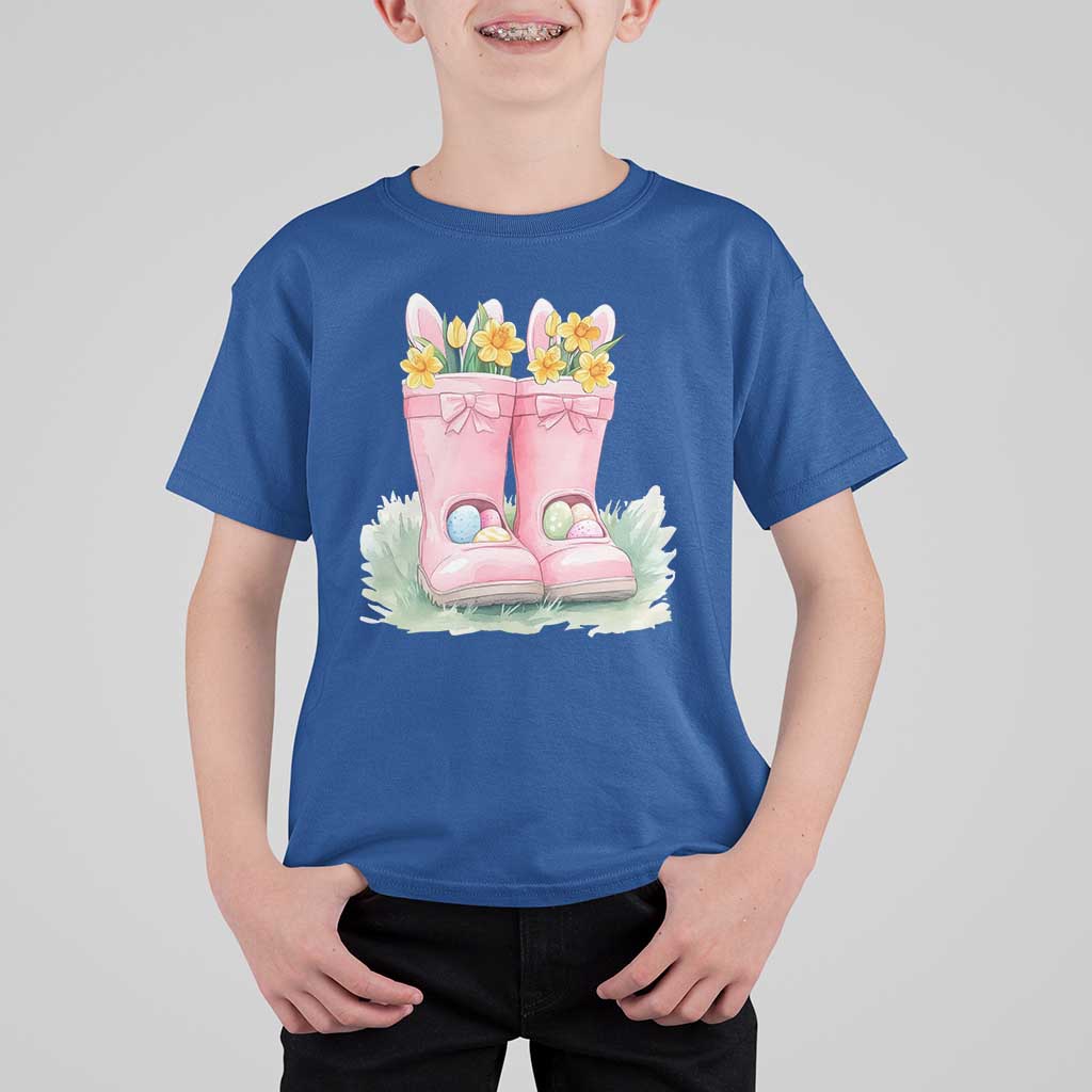 Funny Easter Day Gardening T Shirt For Kid Gardener Boots Bunny Ears Colorful Eggs