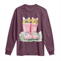 Funny Easter Day Gardening Long Sleeve Shirt Gardener Boots Bunny Ears Colorful Eggs