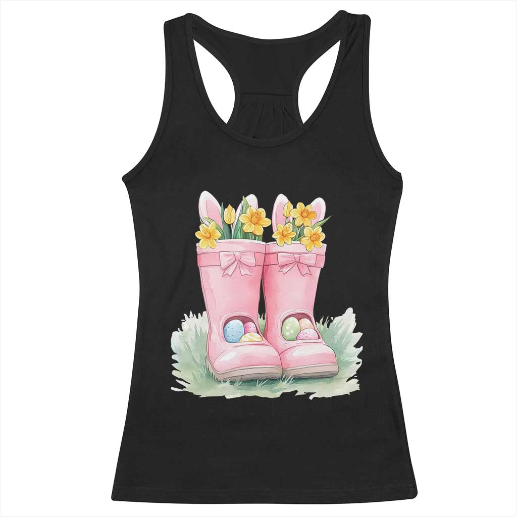 Funny Easter Day Gardening Racerback Tank Top Gardener Boots Bunny Ears Colorful Eggs