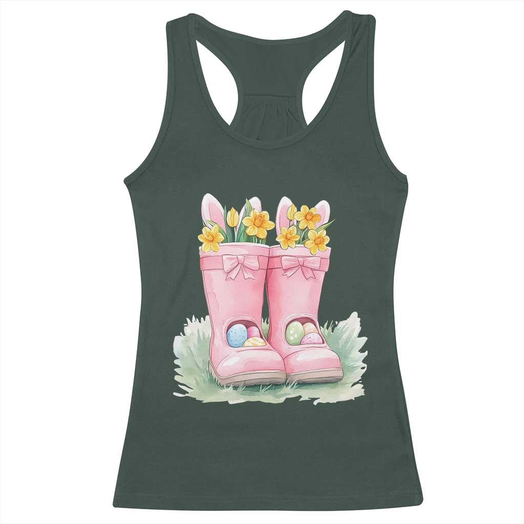 Funny Easter Day Gardening Racerback Tank Top Gardener Boots Bunny Ears Colorful Eggs