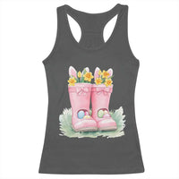 Funny Easter Day Gardening Racerback Tank Top Gardener Boots Bunny Ears Colorful Eggs