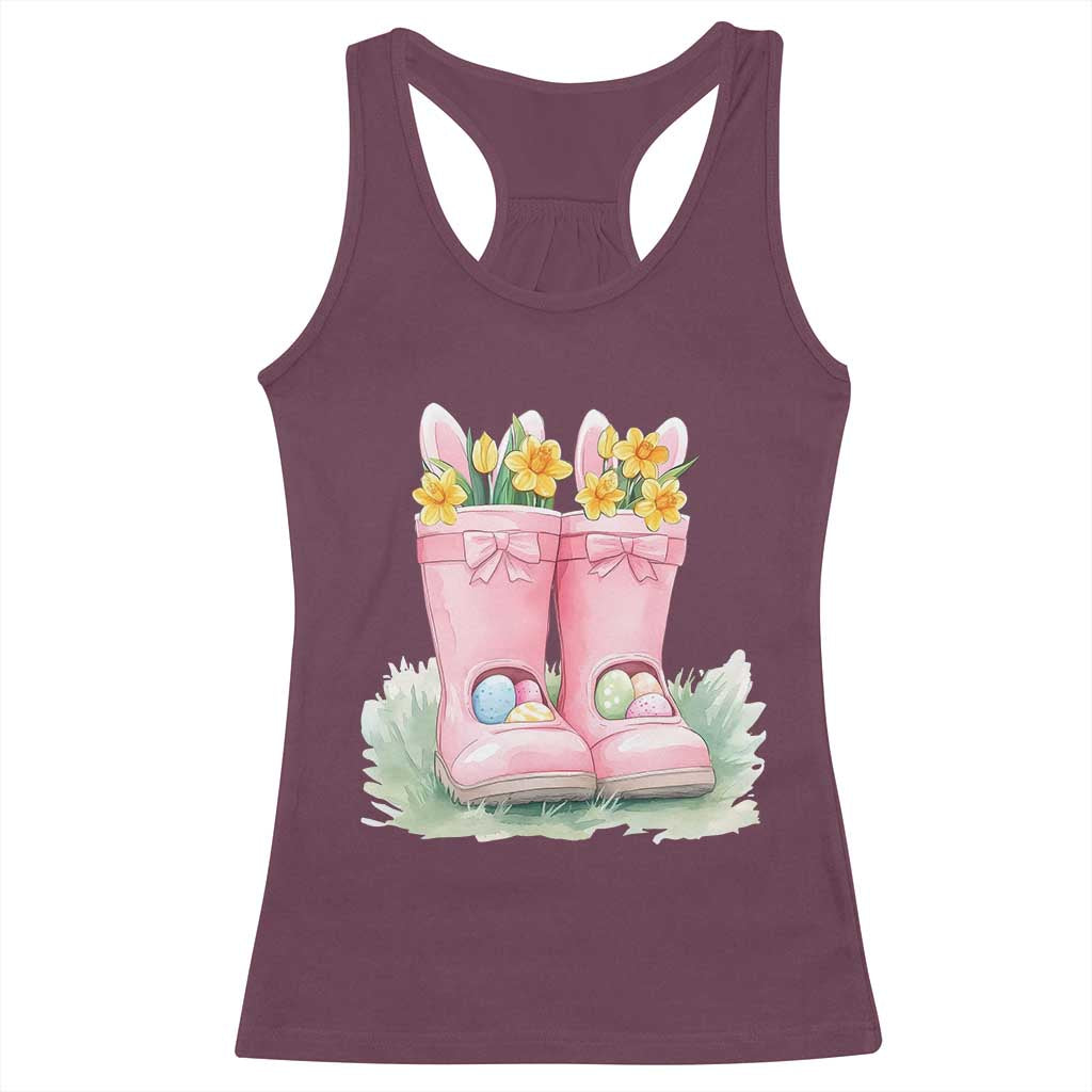 Funny Easter Day Gardening Racerback Tank Top Gardener Boots Bunny Ears Colorful Eggs