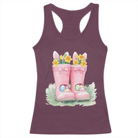 Funny Easter Day Gardening Racerback Tank Top Gardener Boots Bunny Ears Colorful Eggs