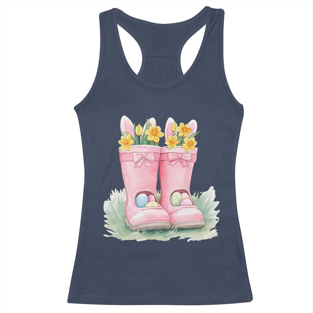 Funny Easter Day Gardening Racerback Tank Top Gardener Boots Bunny Ears Colorful Eggs