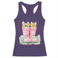 Funny Easter Day Gardening Racerback Tank Top Gardener Boots Bunny Ears Colorful Eggs