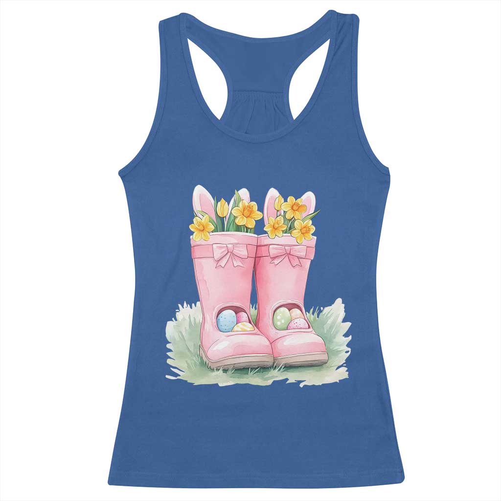 Funny Easter Day Gardening Racerback Tank Top Gardener Boots Bunny Ears Colorful Eggs