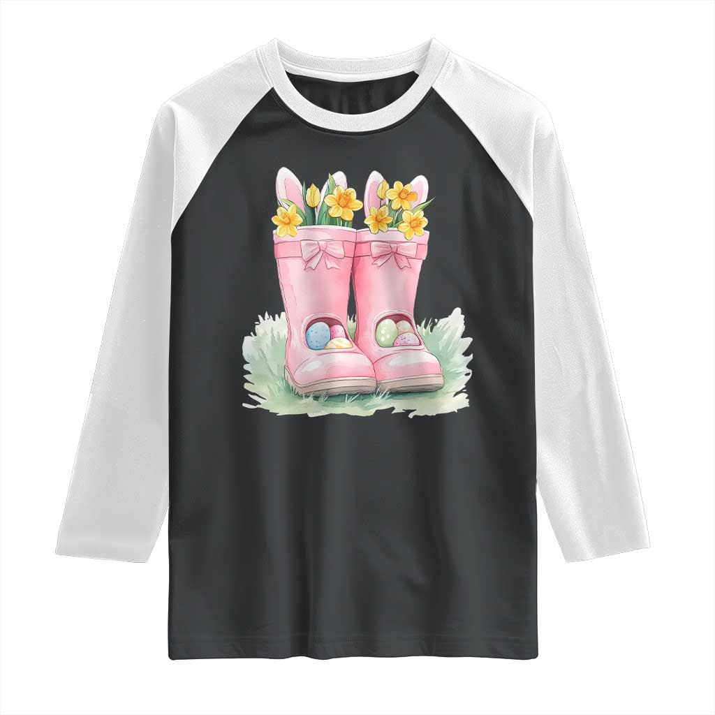 Funny Easter Day Gardening Raglan Shirt Gardener Boots Bunny Ears Colorful Eggs
