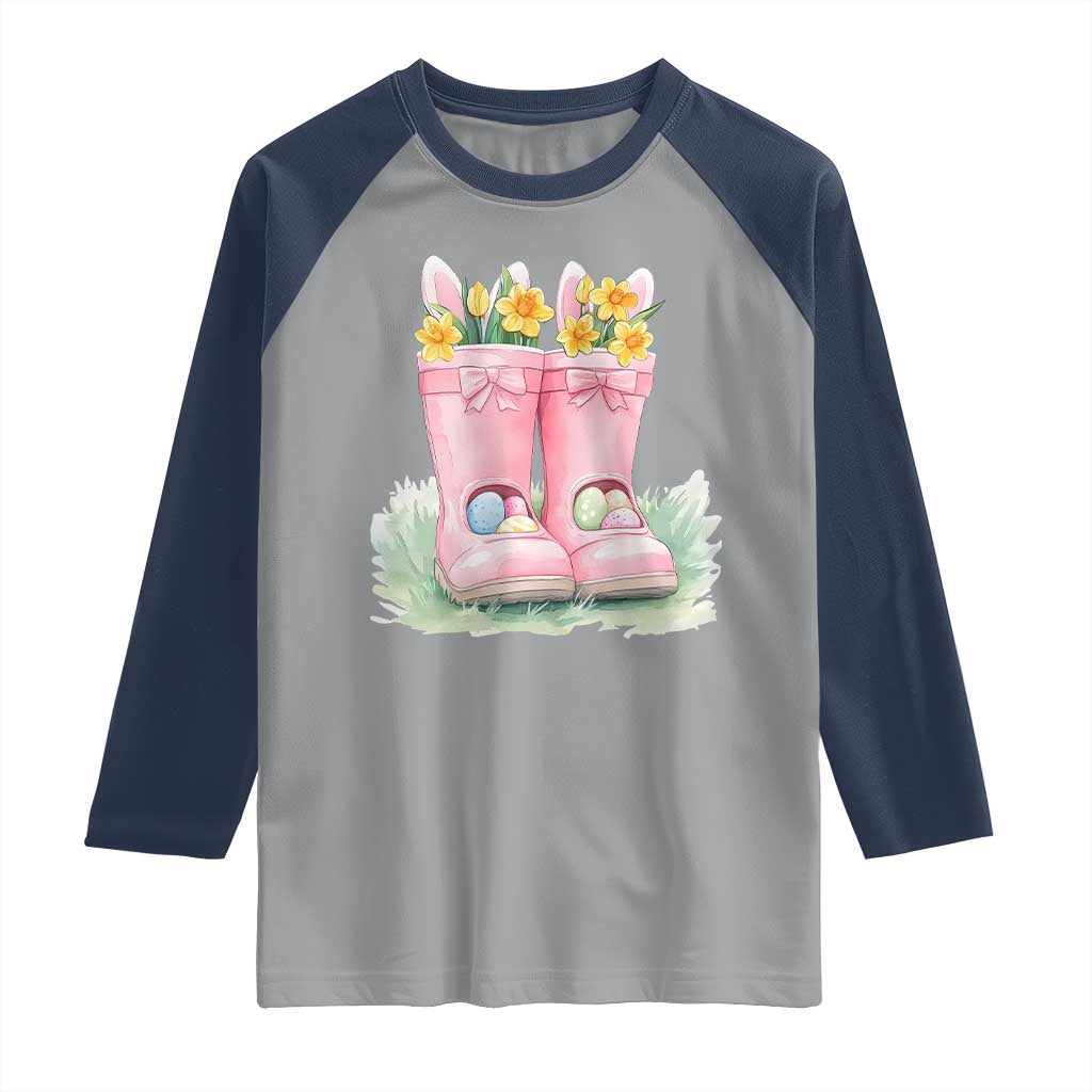 Funny Easter Day Gardening Raglan Shirt Gardener Boots Bunny Ears Colorful Eggs