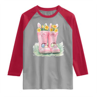 Funny Easter Day Gardening Raglan Shirt Gardener Boots Bunny Ears Colorful Eggs