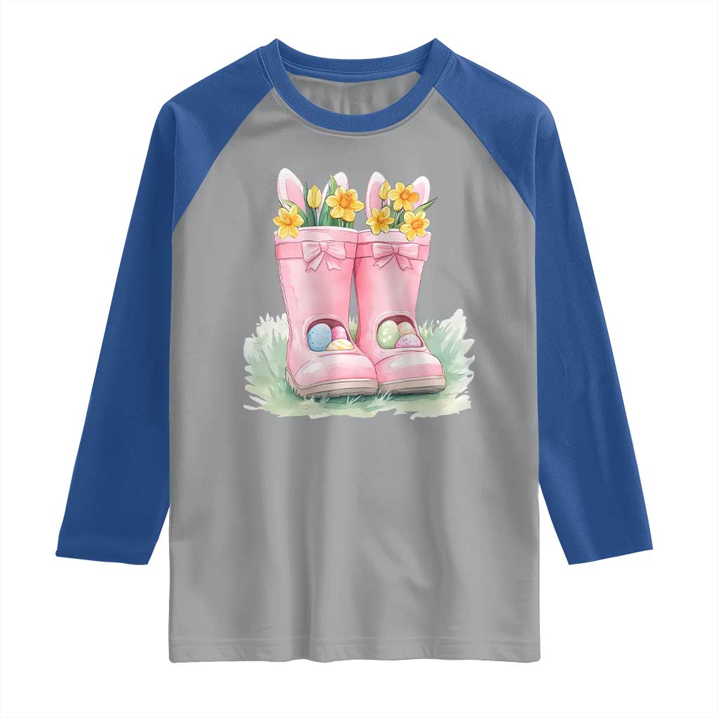 Funny Easter Day Gardening Raglan Shirt Gardener Boots Bunny Ears Colorful Eggs