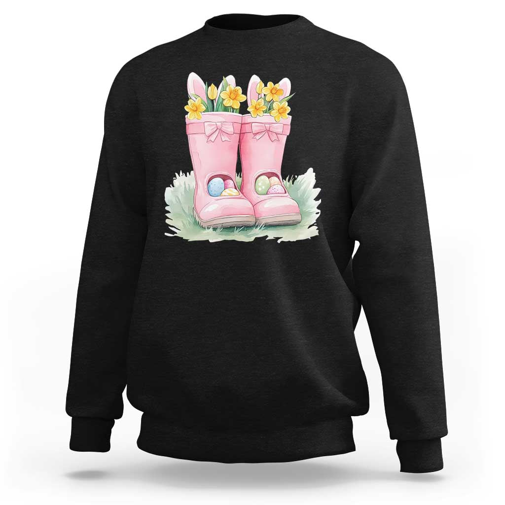 Funny Easter Day Gardening Sweatshirt Gardener Boots Bunny Ears Colorful Eggs