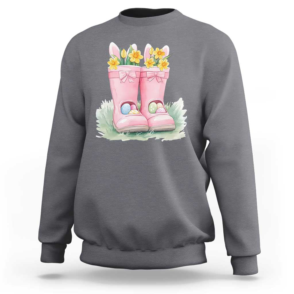 Funny Easter Day Gardening Sweatshirt Gardener Boots Bunny Ears Colorful Eggs