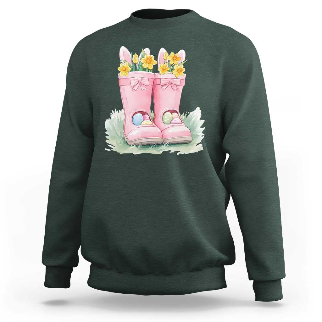 Funny Easter Day Gardening Sweatshirt Gardener Boots Bunny Ears Colorful Eggs