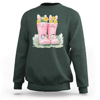 Funny Easter Day Gardening Sweatshirt Gardener Boots Bunny Ears Colorful Eggs