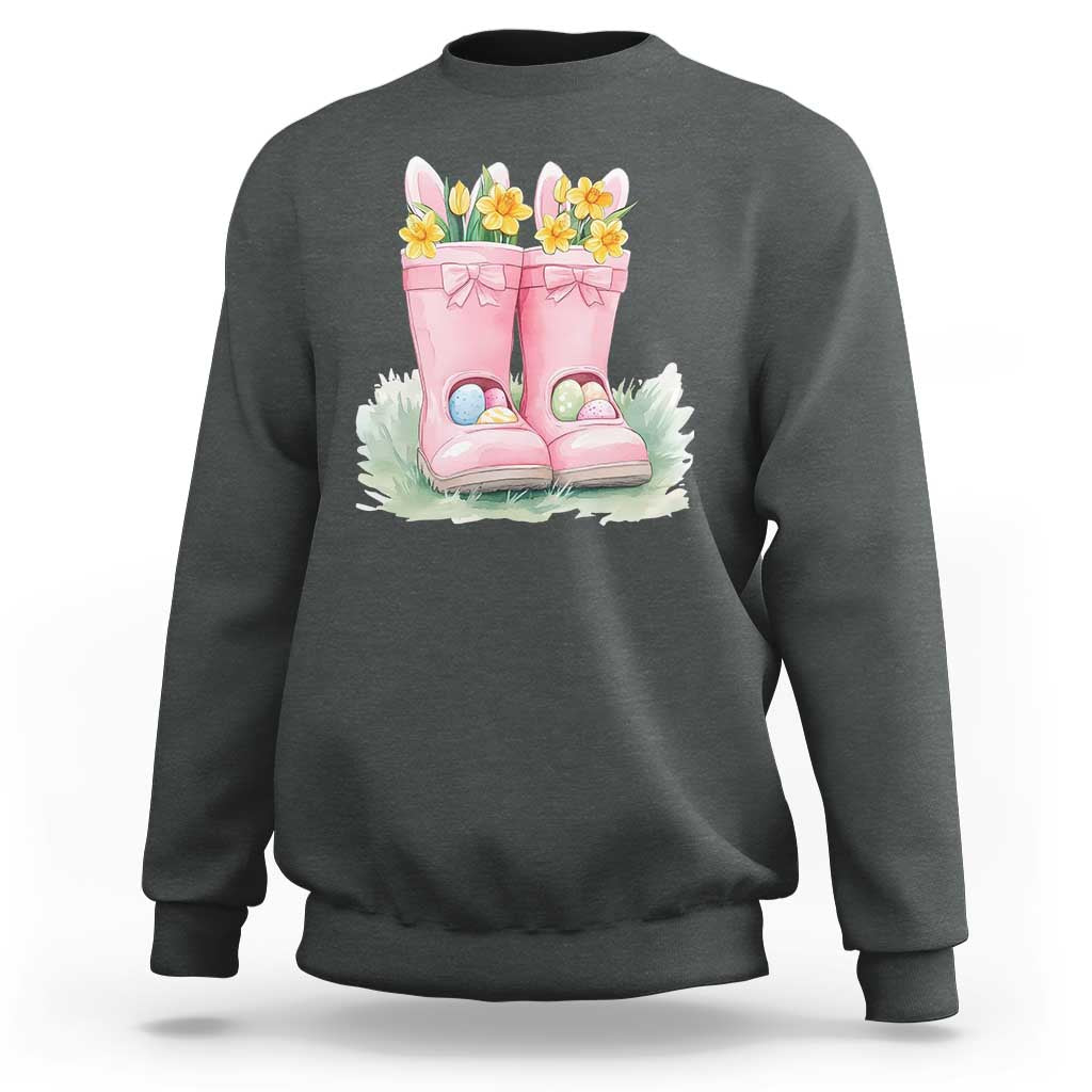 Funny Easter Day Gardening Sweatshirt Gardener Boots Bunny Ears Colorful Eggs