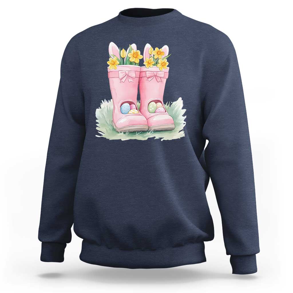 Funny Easter Day Gardening Sweatshirt Gardener Boots Bunny Ears Colorful Eggs