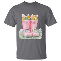 Funny Easter Day Gardening T Shirt Gardener Boots Bunny Ears Colorful Eggs