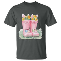 Funny Easter Day Gardening T Shirt Gardener Boots Bunny Ears Colorful Eggs