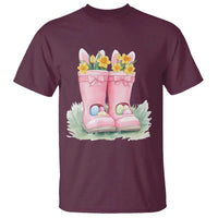 Funny Easter Day Gardening T Shirt Gardener Boots Bunny Ears Colorful Eggs