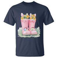 Funny Easter Day Gardening T Shirt Gardener Boots Bunny Ears Colorful Eggs