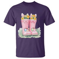 Funny Easter Day Gardening T Shirt Gardener Boots Bunny Ears Colorful Eggs