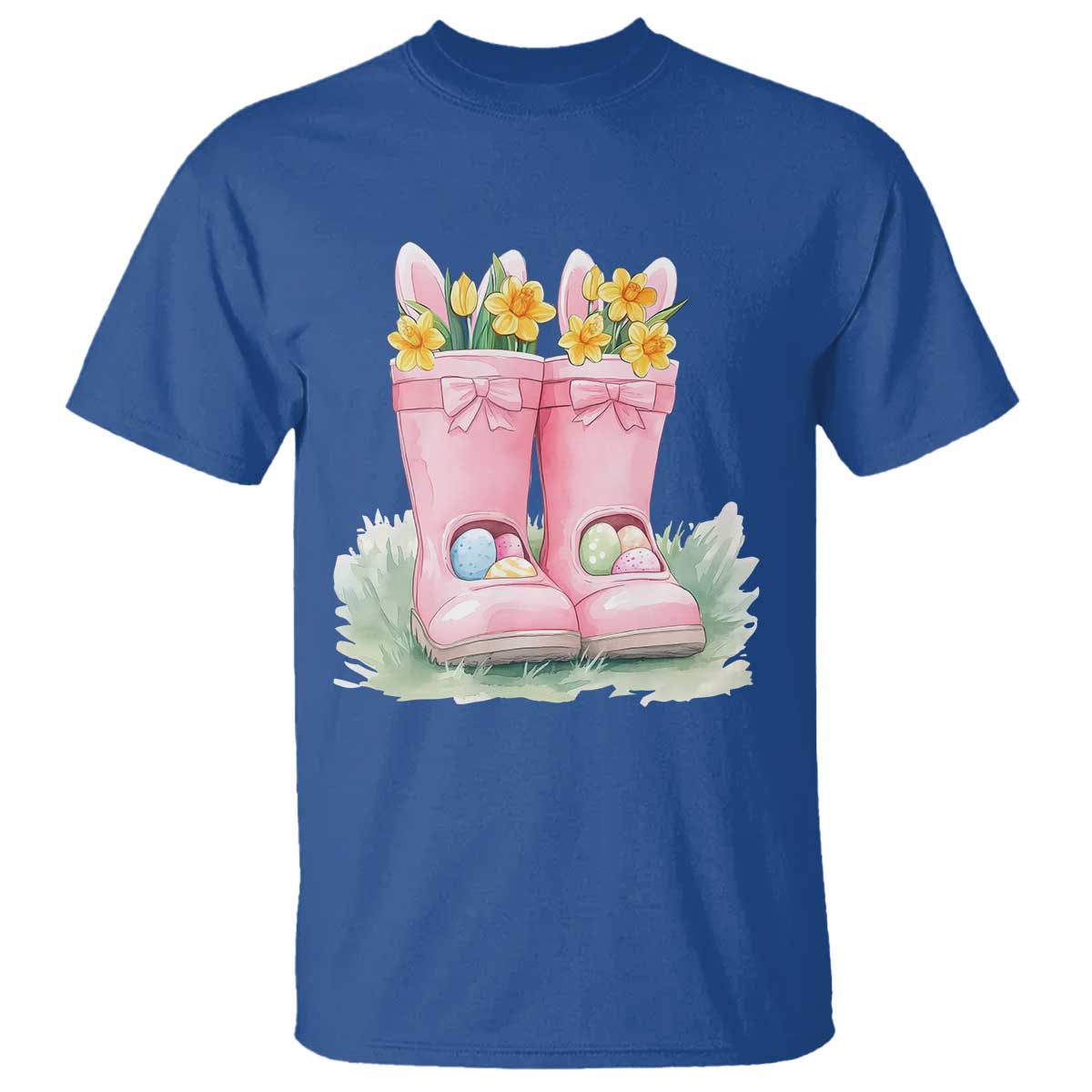 Funny Easter Day Gardening T Shirt Gardener Boots Bunny Ears Colorful Eggs
