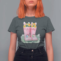 Funny Easter Day Gardening T Shirt For Women Gardener Boots Bunny Ears Colorful Eggs
