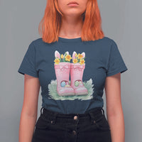 Funny Easter Day Gardening T Shirt For Women Gardener Boots Bunny Ears Colorful Eggs