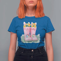 Funny Easter Day Gardening T Shirt For Women Gardener Boots Bunny Ears Colorful Eggs
