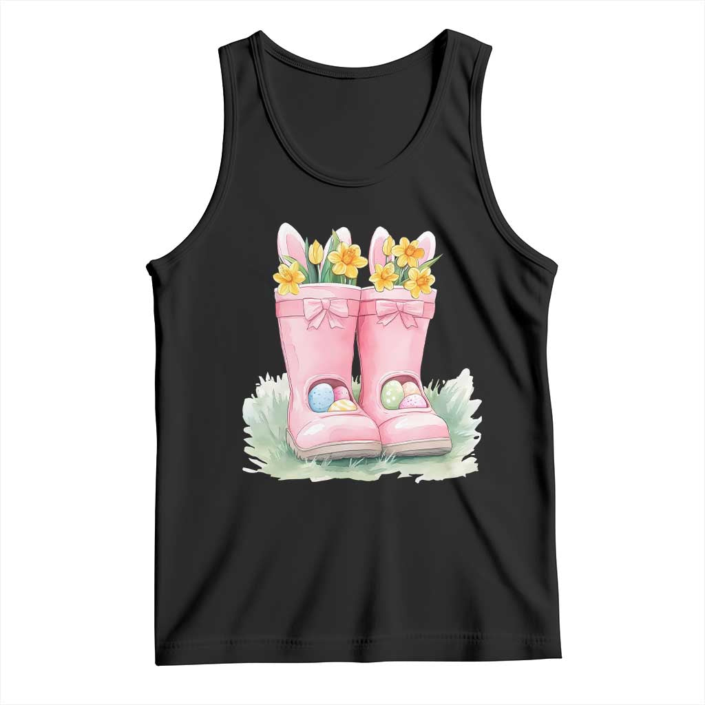 Funny Easter Day Gardening Tank Top Gardener Boots Bunny Ears Colorful Eggs