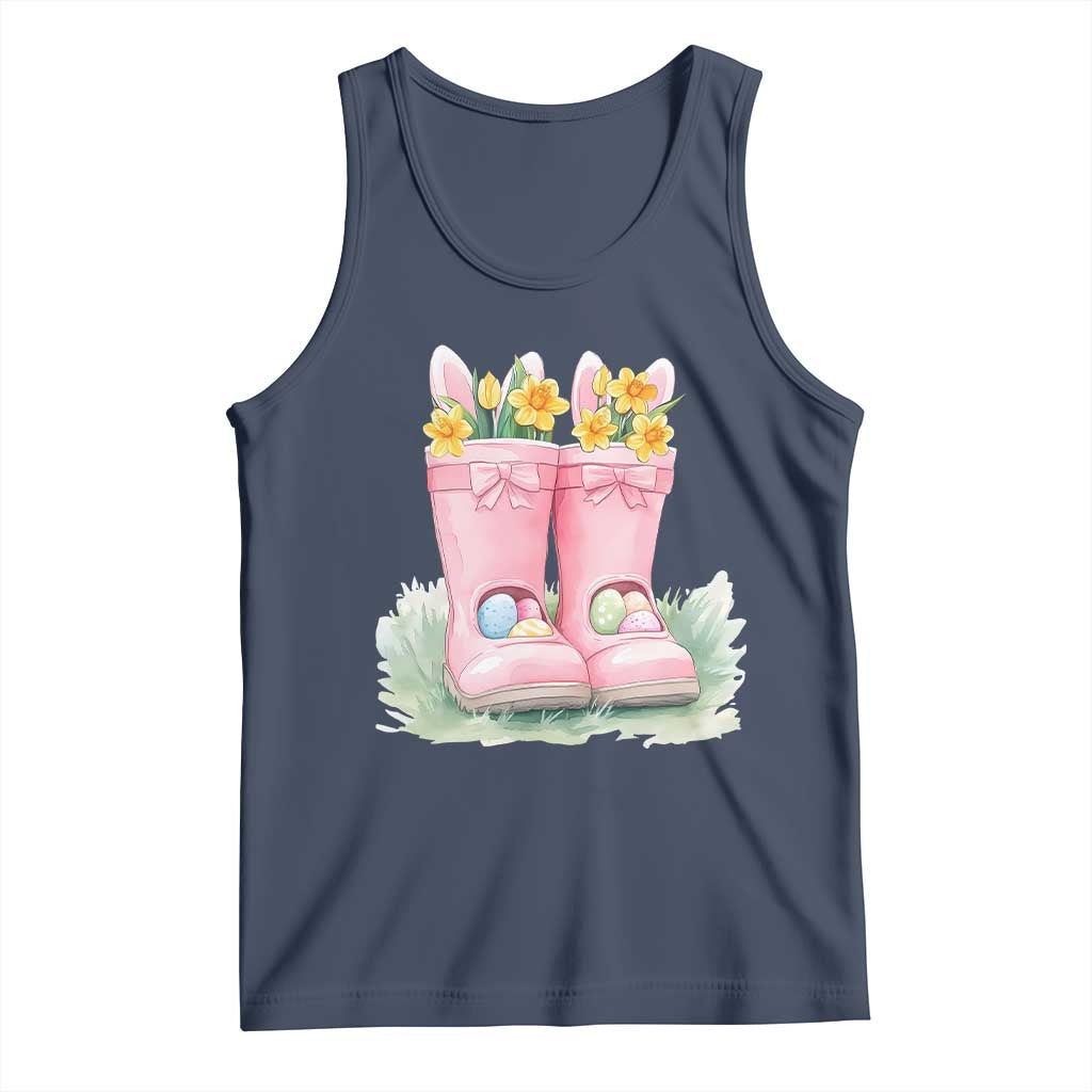 Funny Easter Day Gardening Tank Top Gardener Boots Bunny Ears Colorful Eggs