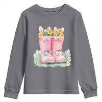 Funny Easter Day Gardening Youth Sweatshirt Gardener Boots Bunny Ears Colorful Eggs