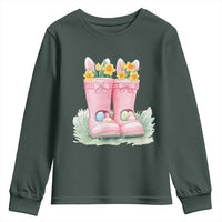 Funny Easter Day Gardening Youth Sweatshirt Gardener Boots Bunny Ears Colorful Eggs