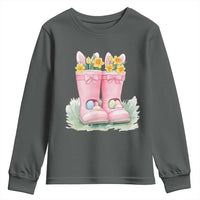 Funny Easter Day Gardening Youth Sweatshirt Gardener Boots Bunny Ears Colorful Eggs