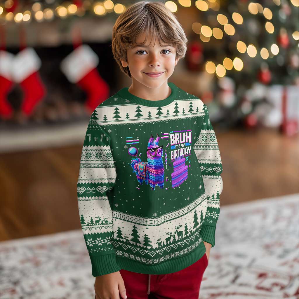 Funny Bruh It's My Birthday Ugly Christmas Sweater Llama Pinata Gaming Bday - Wonder Print Shop