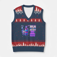 Funny Bruh It's My Birthday V-Neck Knit Sweater Vest Llama Pinata Gaming Bday - Wonder Print Shop