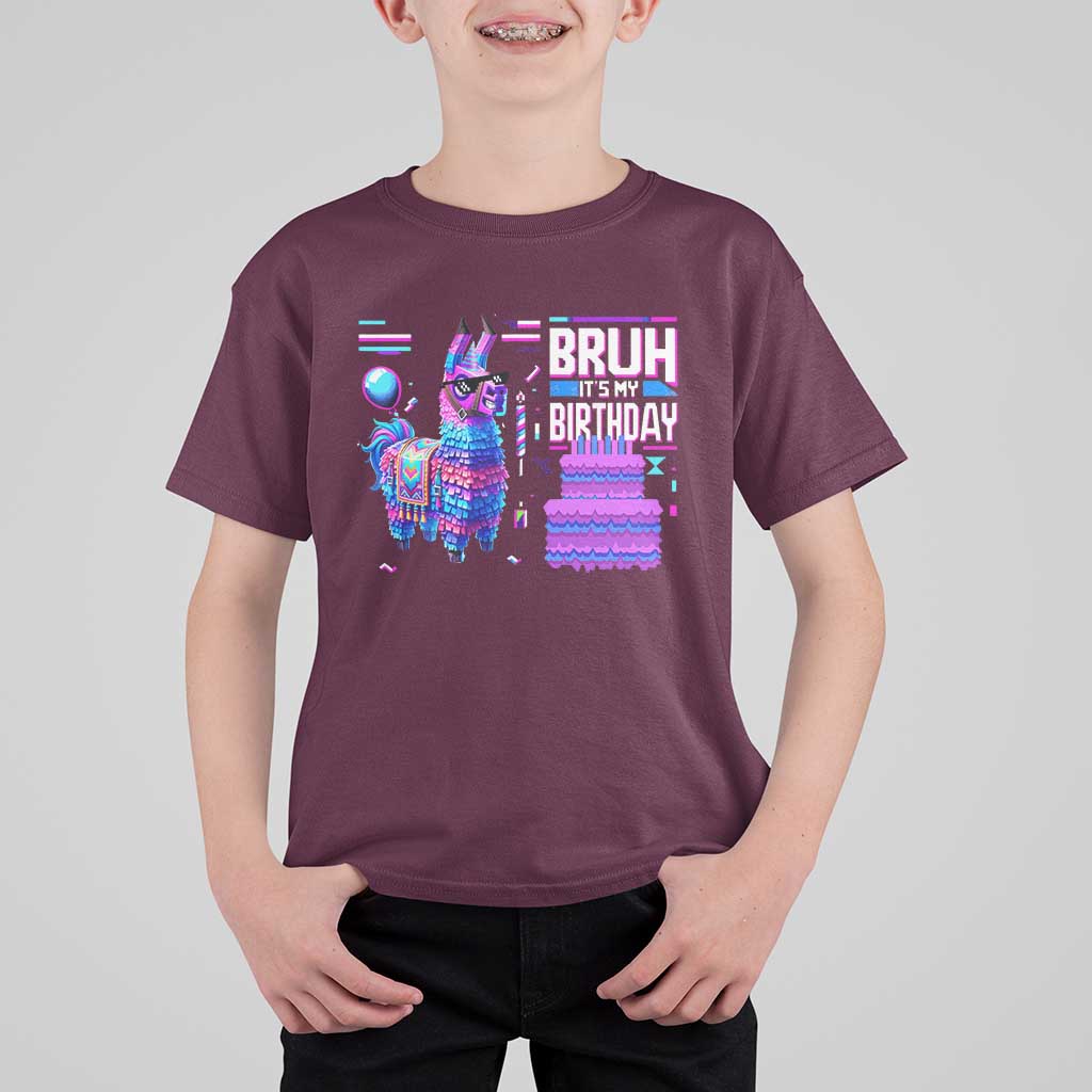 Funny Bruh It's My Birthday T Shirt For Kid Llama Pinata Gaming Bday