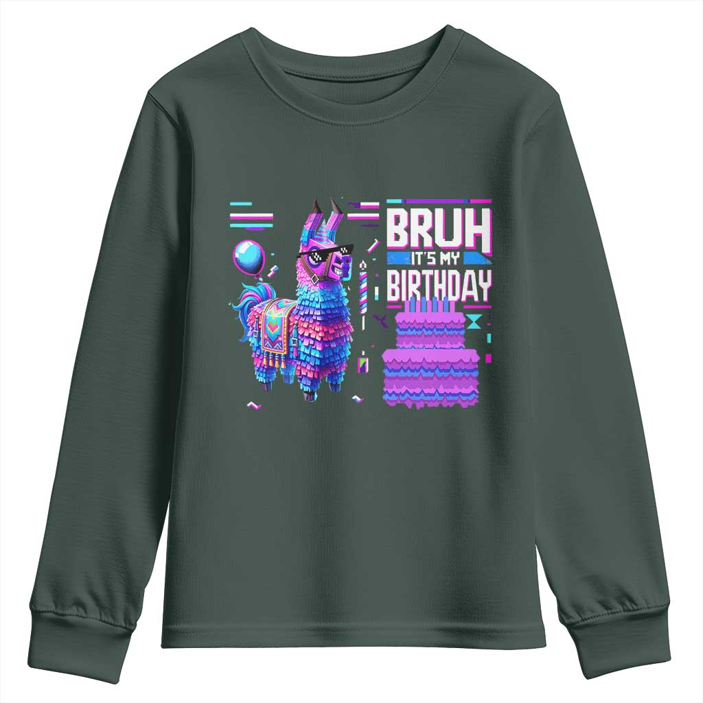 Funny Bruh It's My Birthday Youth Sweatshirt Llama Pinata Gaming Bday