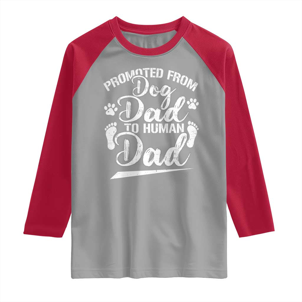 Funny Promoted From Dog Dad To Human Dad Raglan Shirt New Father Paw Father's Day