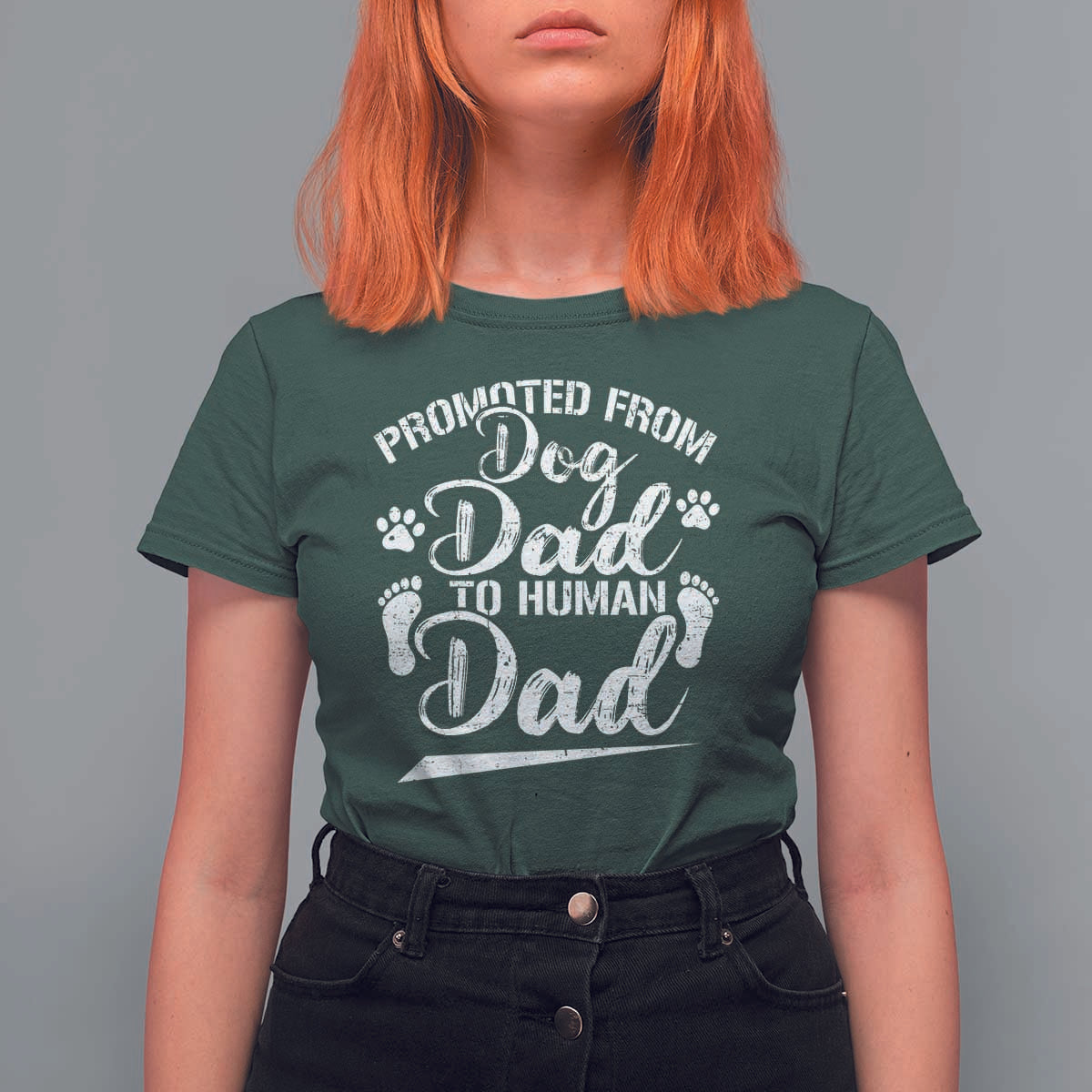 Funny Promoted From Dog Dad To Human Dad T Shirt For Women New Father Paw Father's Day