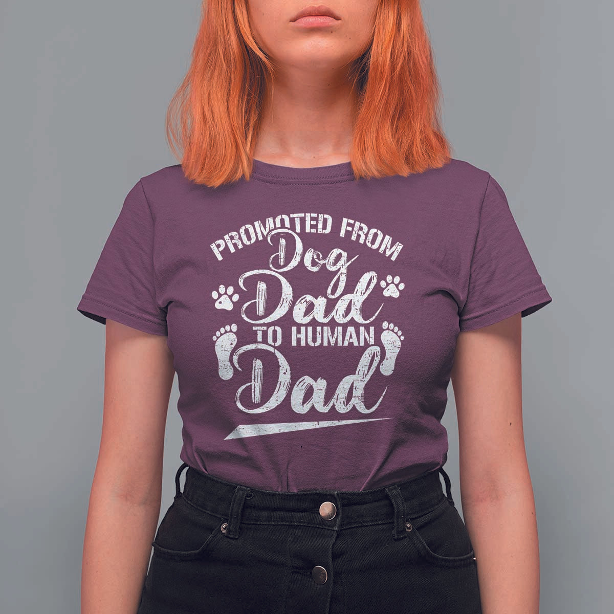 Funny Promoted From Dog Dad To Human Dad T Shirt For Women New Father Paw Father's Day