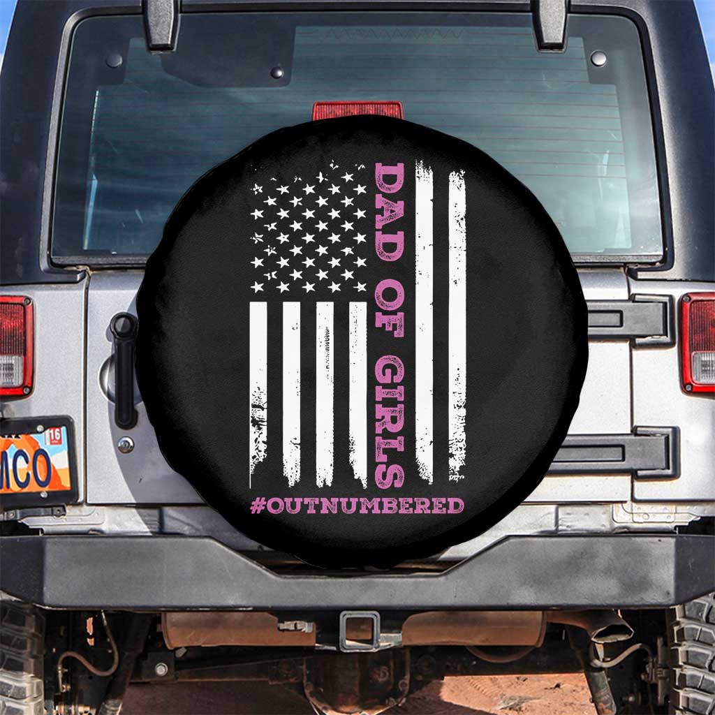 Funny Dad Of Girls Outnumbered Spare Tire Cover Vintage American Flag Father's Day
