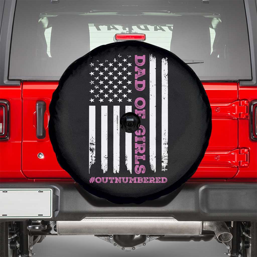 Funny Dad Of Girls Outnumbered Spare Tire Cover Vintage American Flag Father's Day