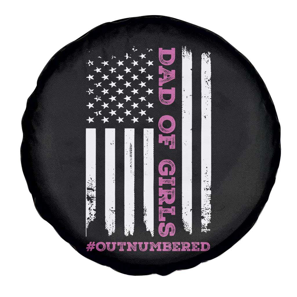 Funny Dad Of Girls Outnumbered Spare Tire Cover Vintage American Flag Father's Day