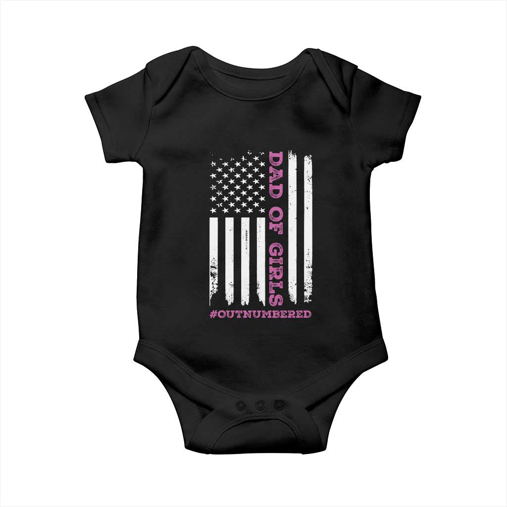 Funny Dad Of Girls Outnumbered Baby Onesie Vintage American Flag Father's Day
