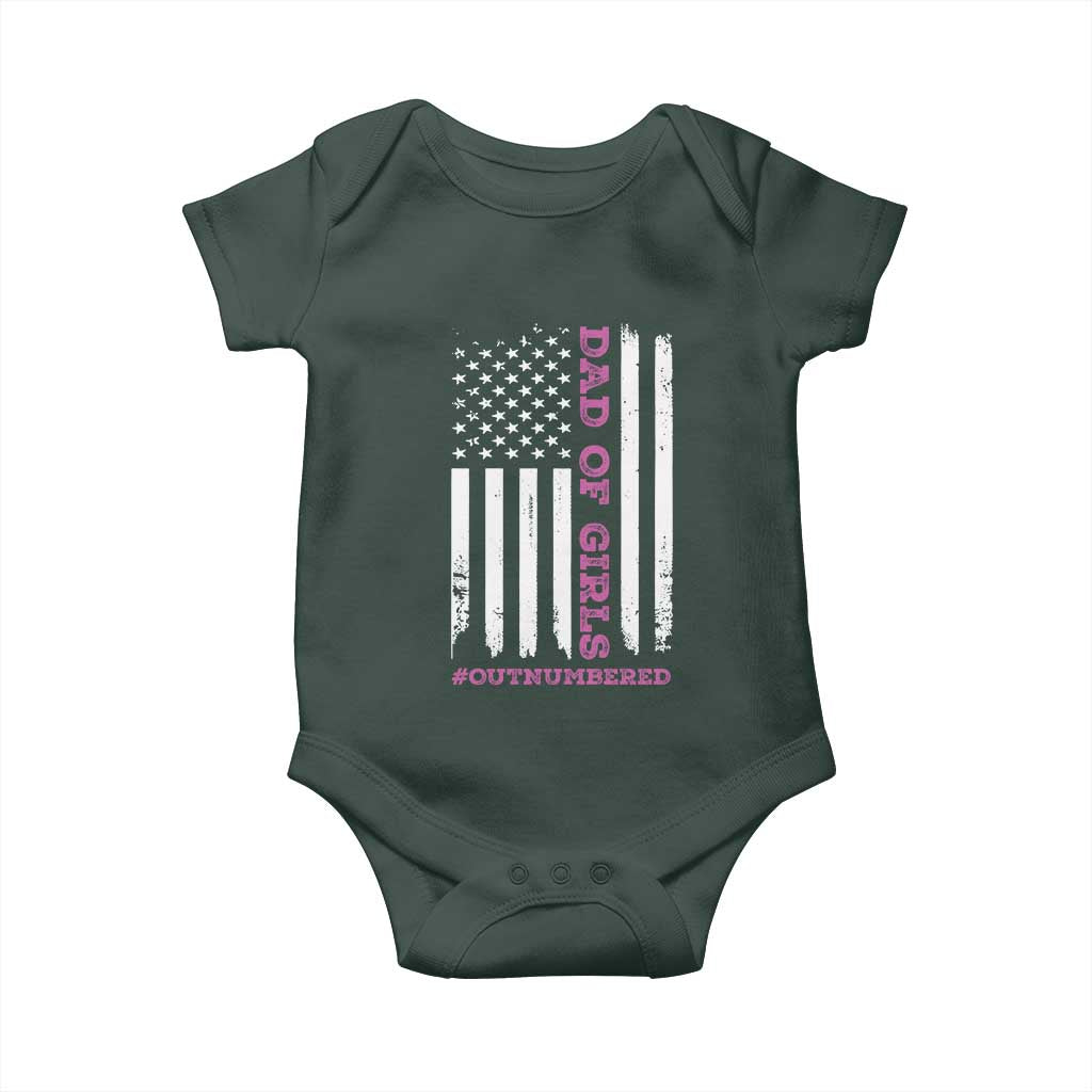 Funny Dad Of Girls Outnumbered Baby Onesie Vintage American Flag Father's Day