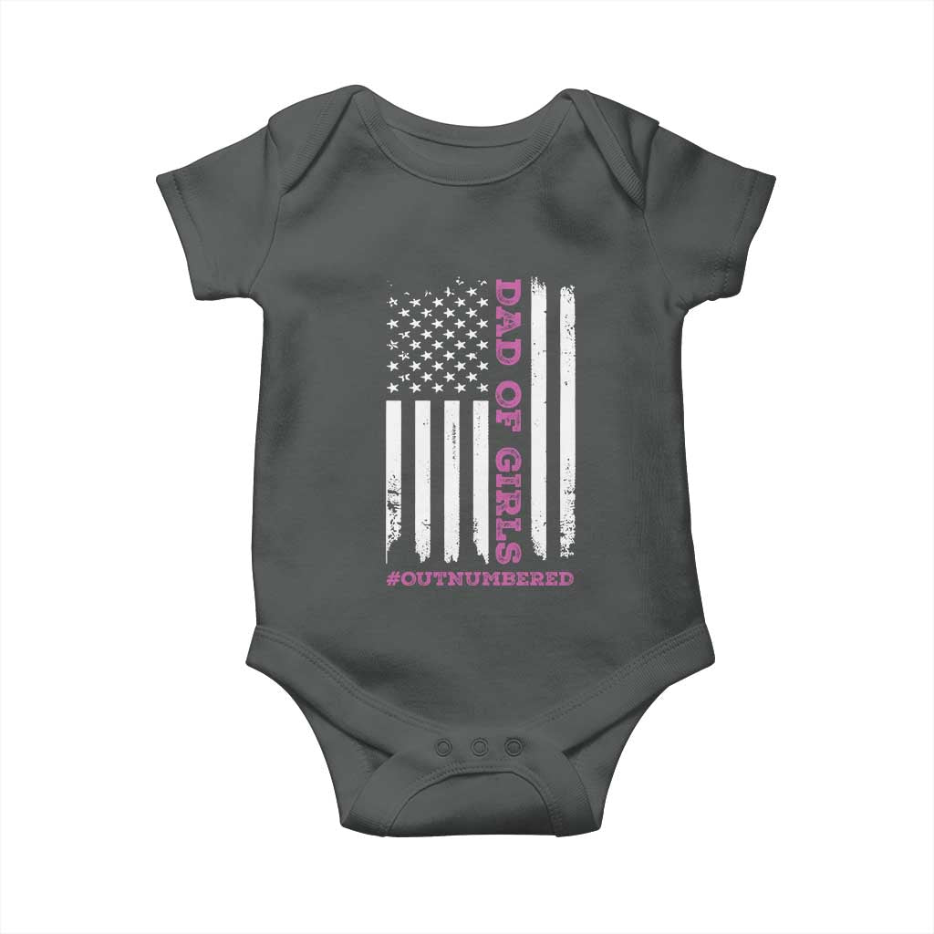 Funny Dad Of Girls Outnumbered Baby Onesie Vintage American Flag Father's Day