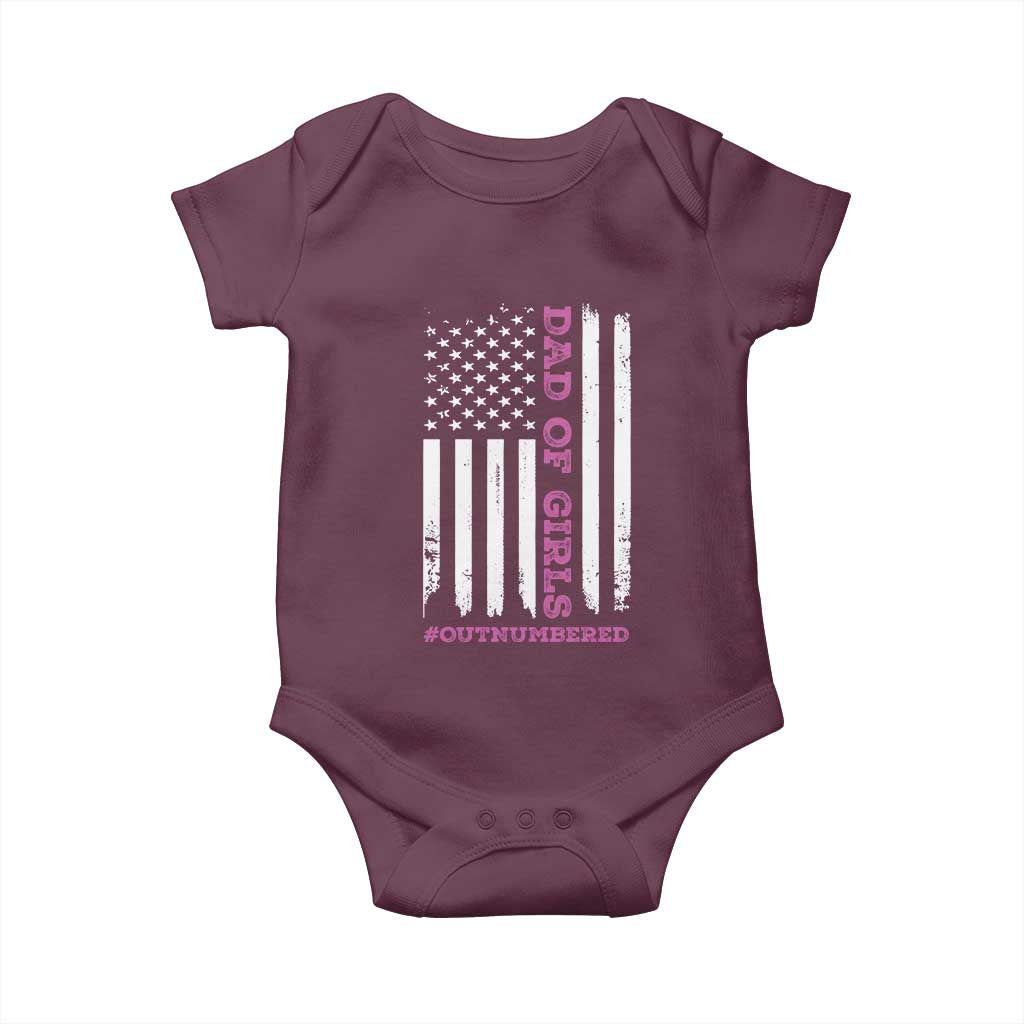 Funny Dad Of Girls Outnumbered Baby Onesie Vintage American Flag Father's Day