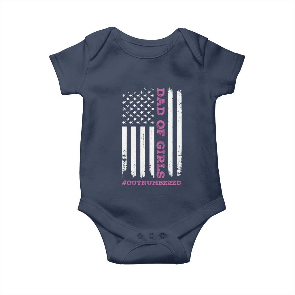 Funny Dad Of Girls Outnumbered Baby Onesie Vintage American Flag Father's Day